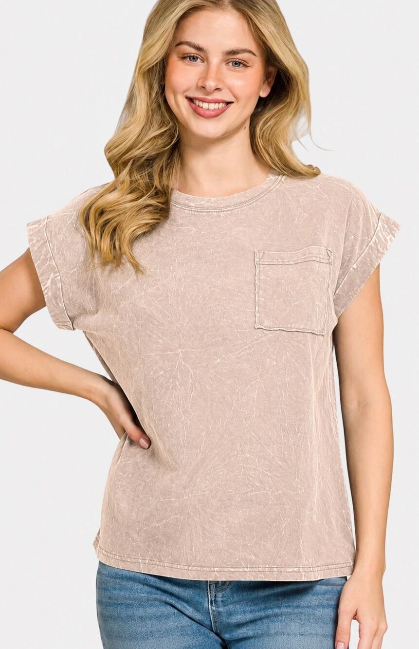 Zenana Sand Crinkle Mineral Washed Round Neck Tee Size 3X